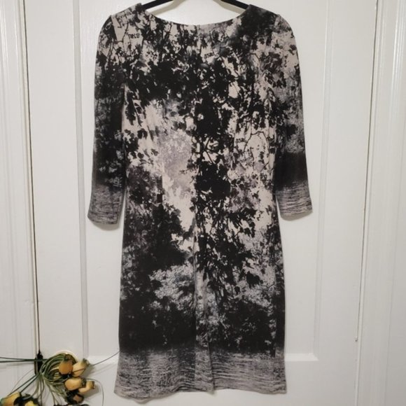 J Howard leaves branches ivory, black dress Sz. 8 - Picture 3 of 8